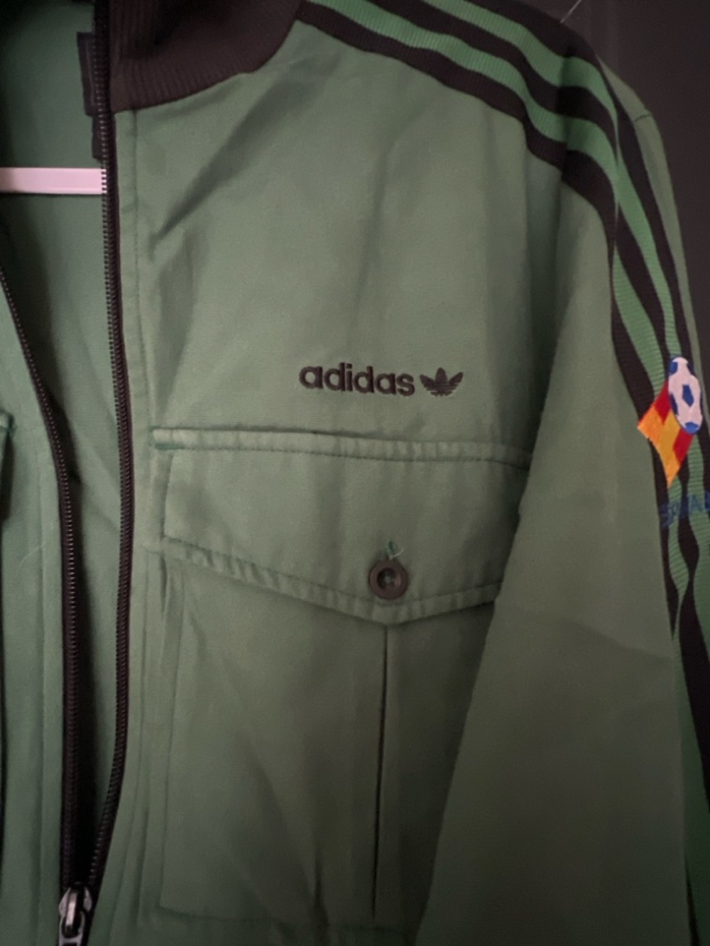 Espana 82 adidas Green Bomber-Style Track Jacket with Black Trim - Picture 2 of 10